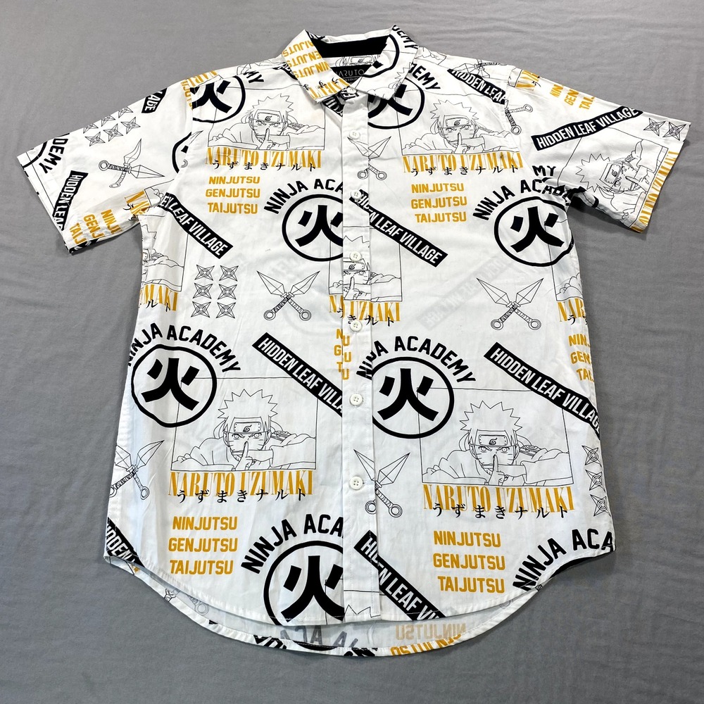 Naruto Shippuden Shirt Mens Small White Button Up Anime Manga Ninja Adult